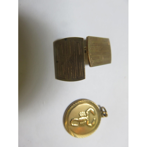 78 - Single 9ct Gold Cufflink and a 9ct Gold Pendant 8.2 grams