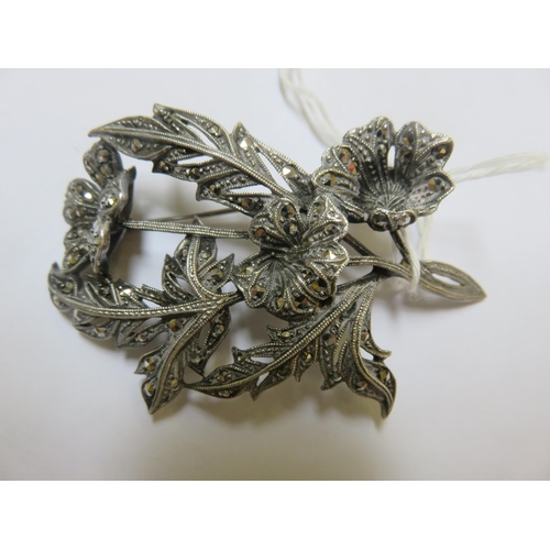 80 - Silver and Marcasite Floral Spray Brooch - circa 1940's