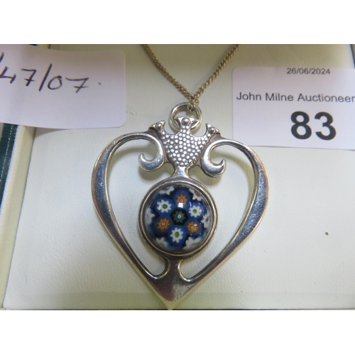 83 - Caithness Jewellery Silver Heart Millefiori Pendant, circa 1965