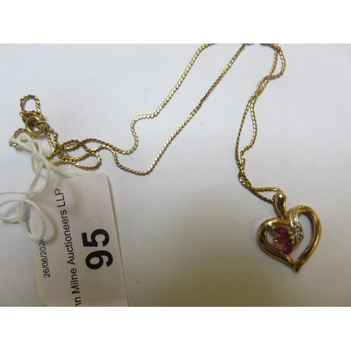 95 - 14ct Gold and Ruby Heart Pendant on 18ct Gold Chain