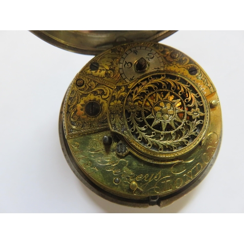 76 - Fusee Verge Gilt-Works Pocket Watch - signed John Berry, London. 1725-50. Working with key. Outer si... 