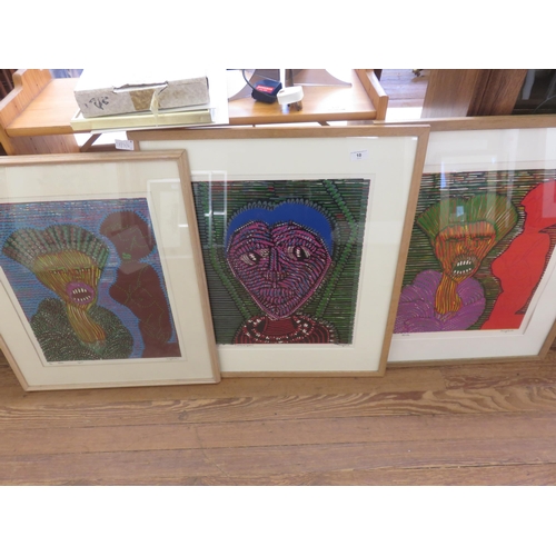 10 - Set of four Limited Edition and one original Linocut Picture:  Diva (Rouge), Diva (Azure), Provence ... 