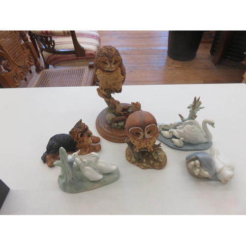 140 - Two Lladro and one Nao Swan Figure and other figures