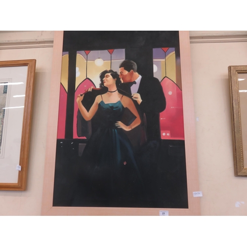 21 - Large Oil on Board in style of Jack Vettriano at Restaurant