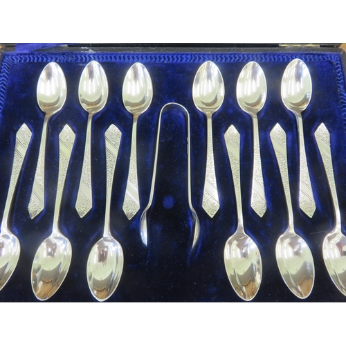 268 - Silver Cased Teaspoon and Tong set