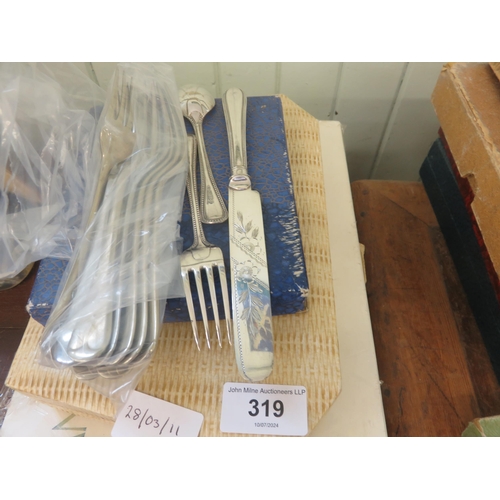 322 - Silver Plated Dish, Plated Cake Forks, Plated Spoons