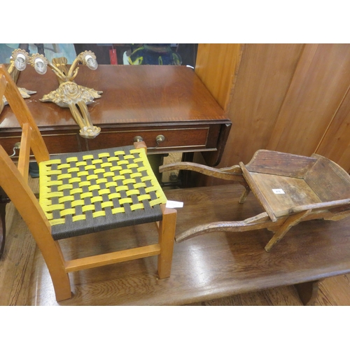 425 - Old Small Wooden Wheelbarrow and Child's Chair