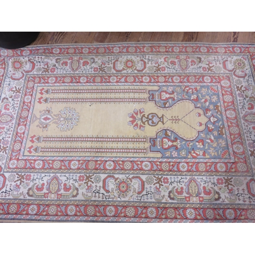 414 - Fringed Eastern Rug on Cream Ground with Pink Borders 75