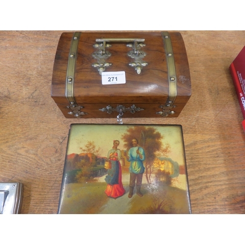 273 - Victorian Brass Bound Jewellery Box and a painted Russian Box