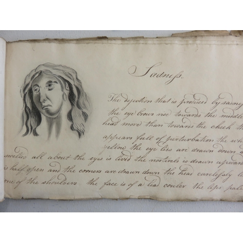 76 - Early 19th C. Sketch Book With Seventeen Pen Sketches showing Facial Emotions With Pen Written Descr... 