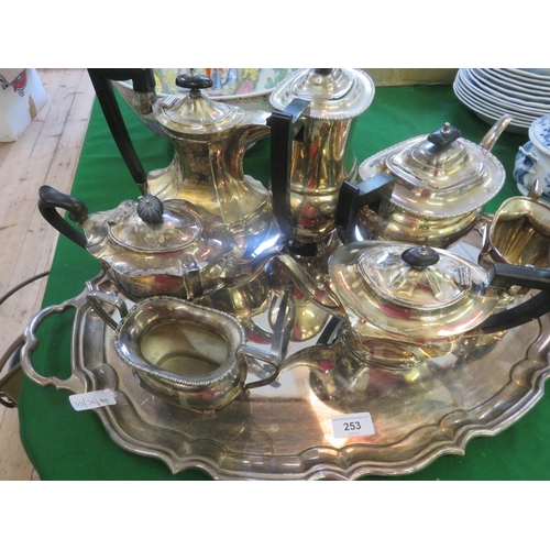 253 - Plated Gallery Tray with Teapots and Sugar Bowls