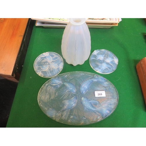 269 - Two Verlys Opalescent Glass Fish Decorative Coasters and Place Mat and One Other