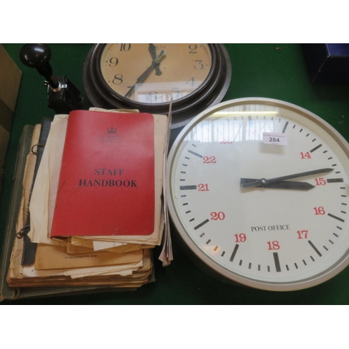 284 - Post Office Ephemera and two Post Office all Clocks and Stamp