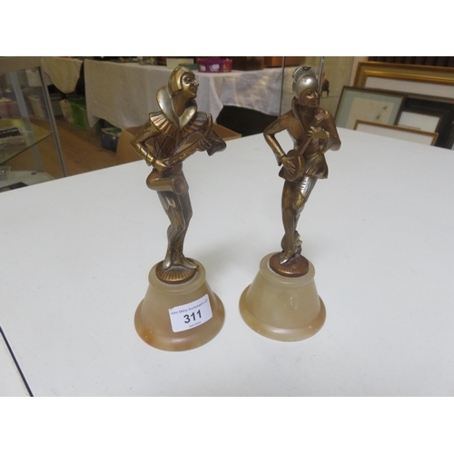 311 - Pair of Bronzed Troubado Figures on Soapstone Bases