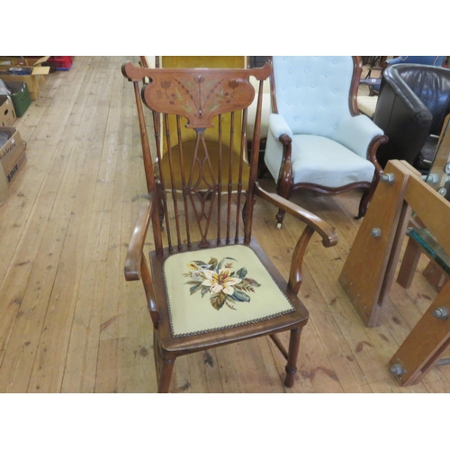 414 - Inlaid Mahogany High Back Armchair