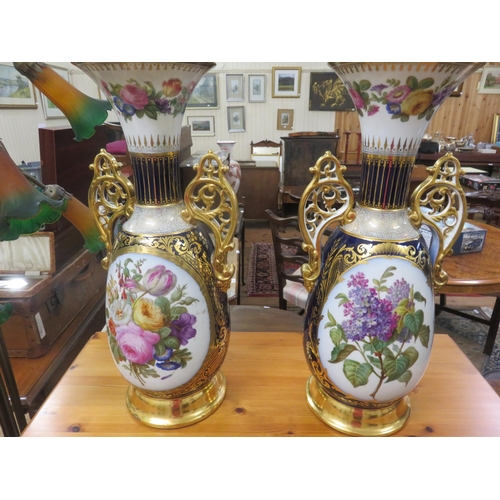 455 - Pair of Ornate 19th Century French Vases, one repaired, Gosse, Paris