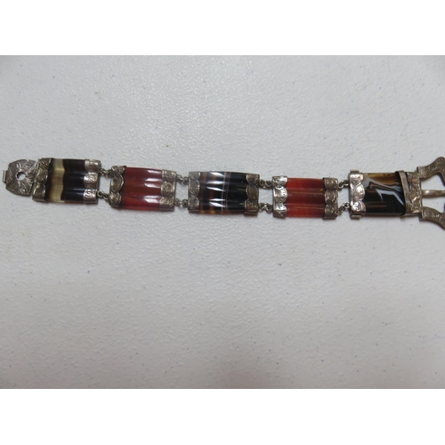 72 - Victorian Silver Scottish Agate Buckle Bracelet.