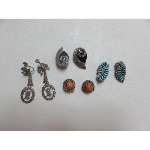 75 - Four Pairs Silver Gem Cip on And Pendant Earrings