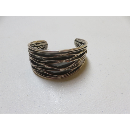 78 - Modernist Broad Silver Cuff Bangle