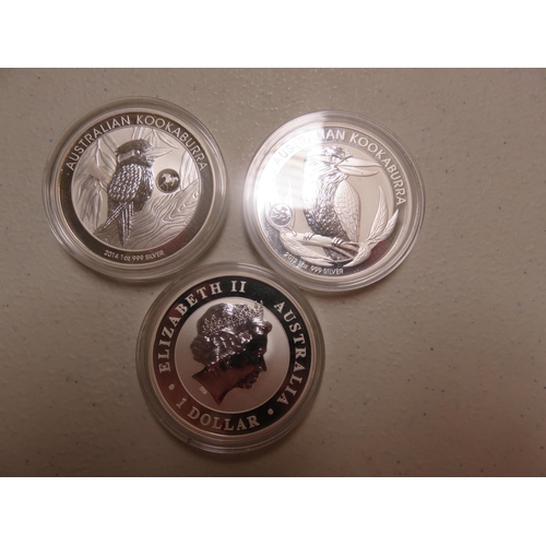 93 - Royal Australian Mint 3 x 999 1oz Silver Kookaburra Coins - Each Coin is Privy Marked as follows: 20... 