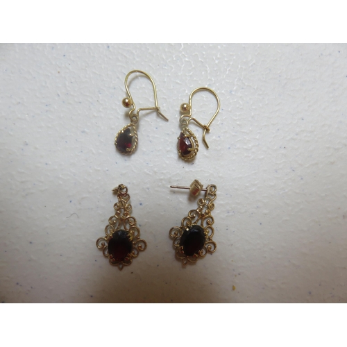 94 - Two Pairs of Gold Garnet Drop Earrings