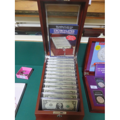 74 - Set of Fourteen Uncirculated U.S. Banknotes, featuring $10,5,2,1 Notes in Fitted Case