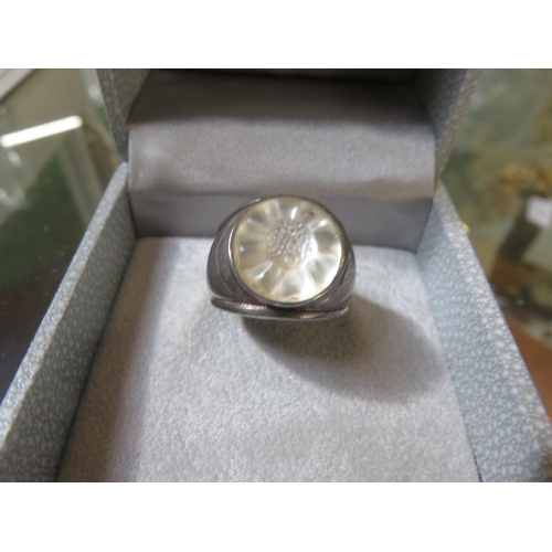 89 - Lalique Silver Carved Glass Ring