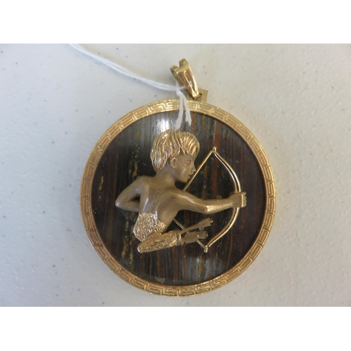 117 - Large 9ct Gold Circle Sagittarius Pendant