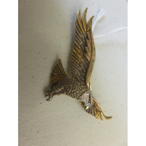 120 - 9ct Gold and Enamel Brooch Modelled as a Bird of Prey 14.5gms