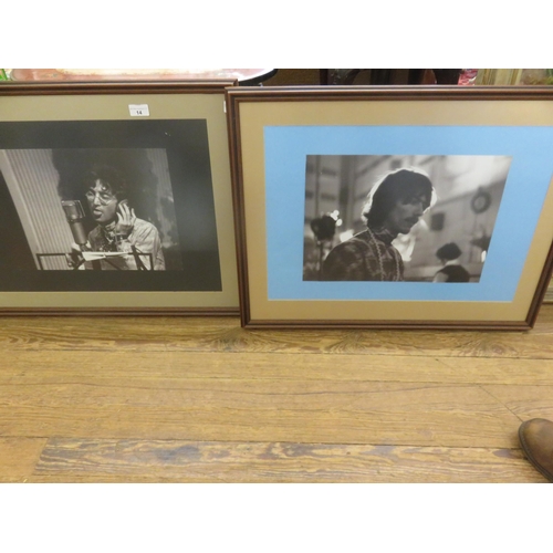 14 - Two Framed Photographs of The Beatles - John Lennon and George Harrison in 1970's Recording Studio