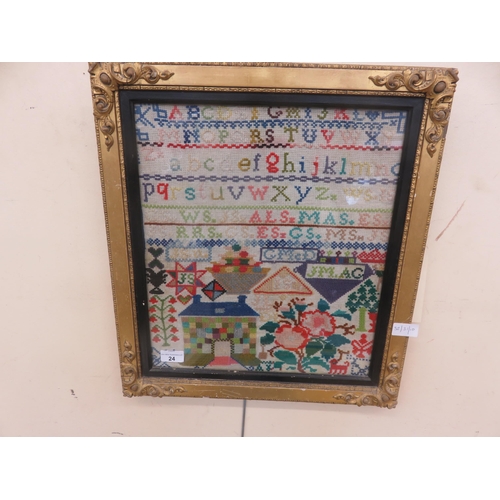 24 - Needlework Sampler in Gilt Frame