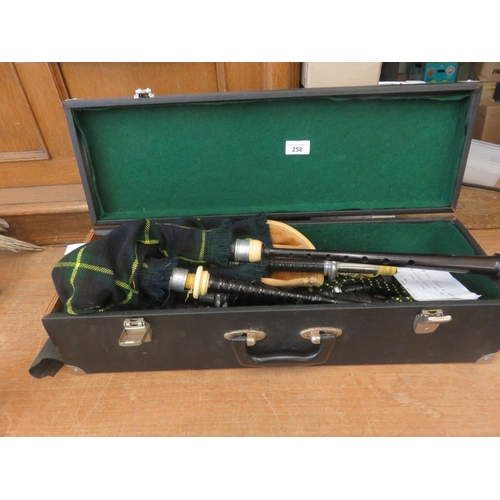 258 - Graihger & Campbell, African Blackwood, Bagpipes, Signed on Bag in Fitted Case