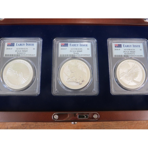 270 - 2018 Early Issue Australian Silver Dollar Set In Fitted Case