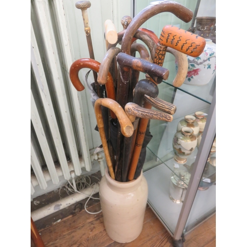 297 - Pot stand with Various Walking Sticks and Umbrellas