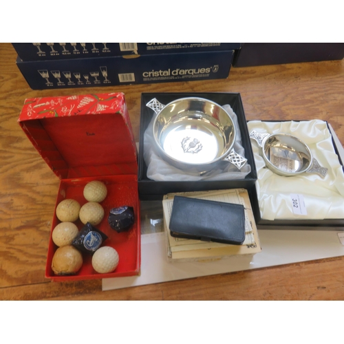 302 - Golf Balls, Ephemera, Two Quaich's