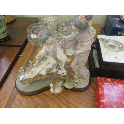 304 - Lladro Geisha Figure Group On Stand