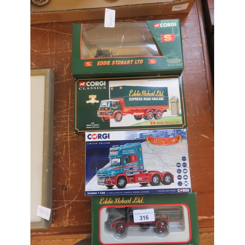 316 - Four Corgi Toys. Three Eddie Stobart Articulated Lorries and Scania T. Cab