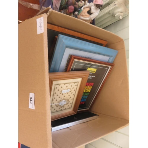 344 - Box of Various Photo Frames and Mirror