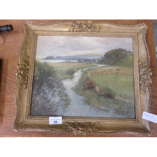 38 - Framed Oil Painting  - A Distant View of Stonehaven - William Smith 1907