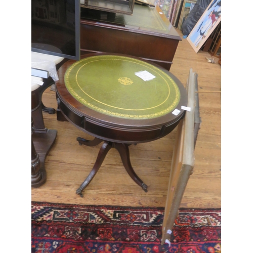 414 - Green Leather Drum Table