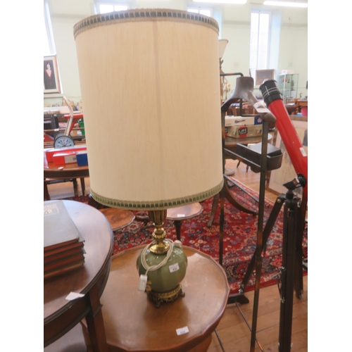 430 - Green Base Lamp With Large Lampshade