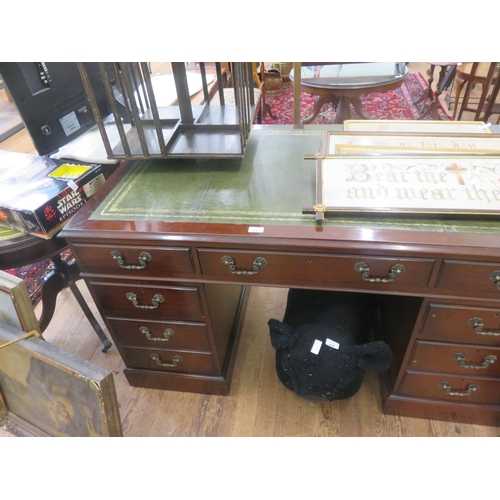 436 - Green Leather Topped Double Pedestal Desk