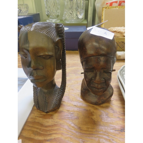 300A - Two Wooden Small Busts