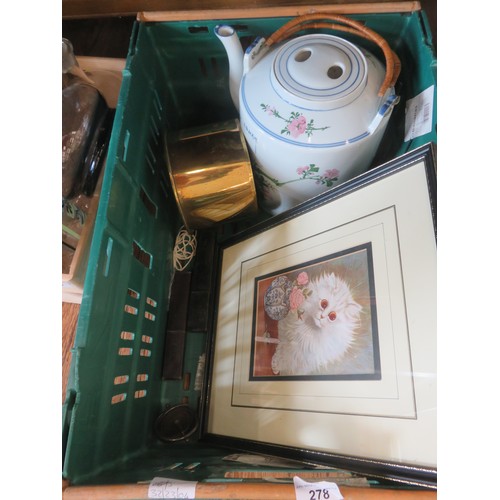 278 - Large Ceramic Kettle, Pictures and Razors etc