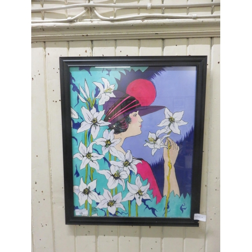 19 - Black Framed Painting - Flower Girl No.3 - Nora Padar