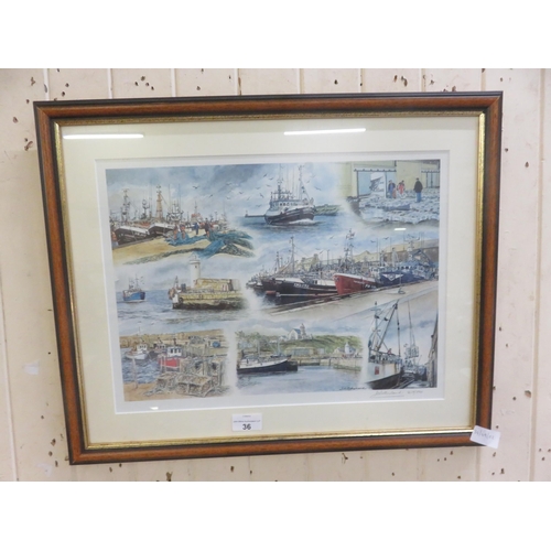 36 - Framed Print Limited Edition 218/500 Scenes of North East Fishing Life. J Sutherland