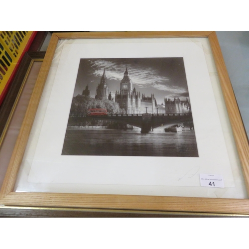 41 - Framed Photograph of Houses of Parliament and Framed Tapestry Edinburgh Castle