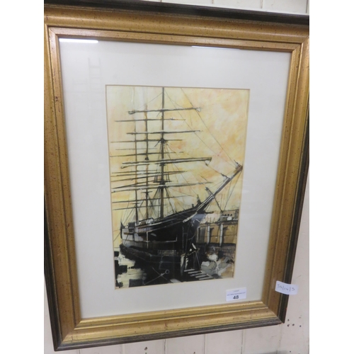 48 - Framed Oil Painting - Sailing Ship, Dry Dock - signed bottom right