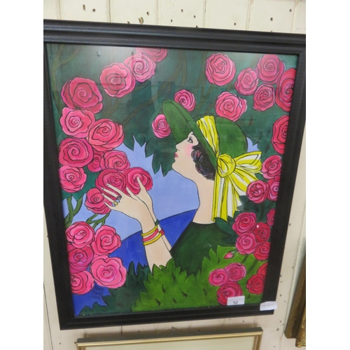 52 - Black Framed Painting - Flower Girl No.2 - Nora Padar