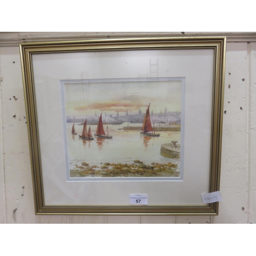 57 - Framed Watercolour - Sail Boats of Aberdeen Harbour - Signed William MacKay